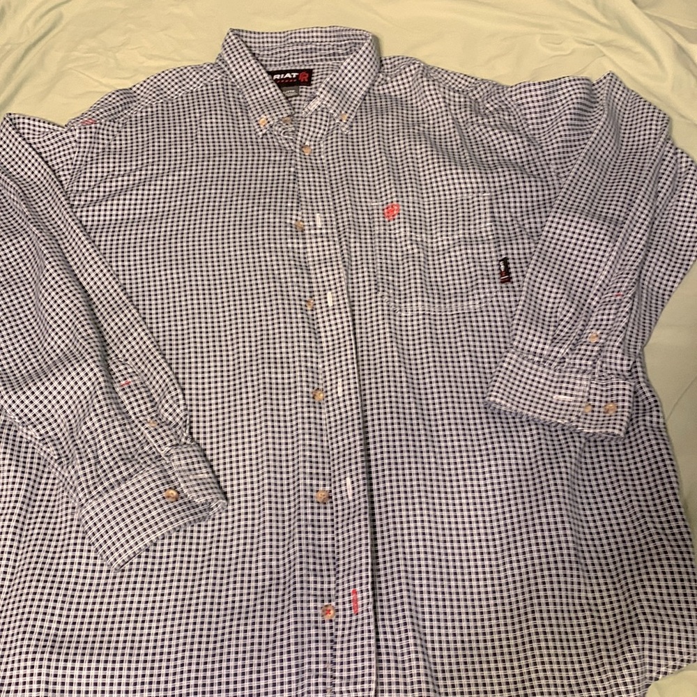 Mens black and white check pattern collared button down FR shirt